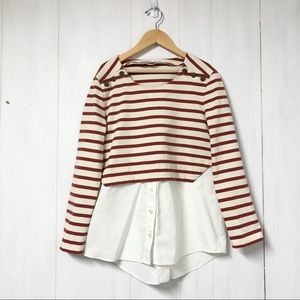 Veronica Beard Faux Layered Striped Pullover Top